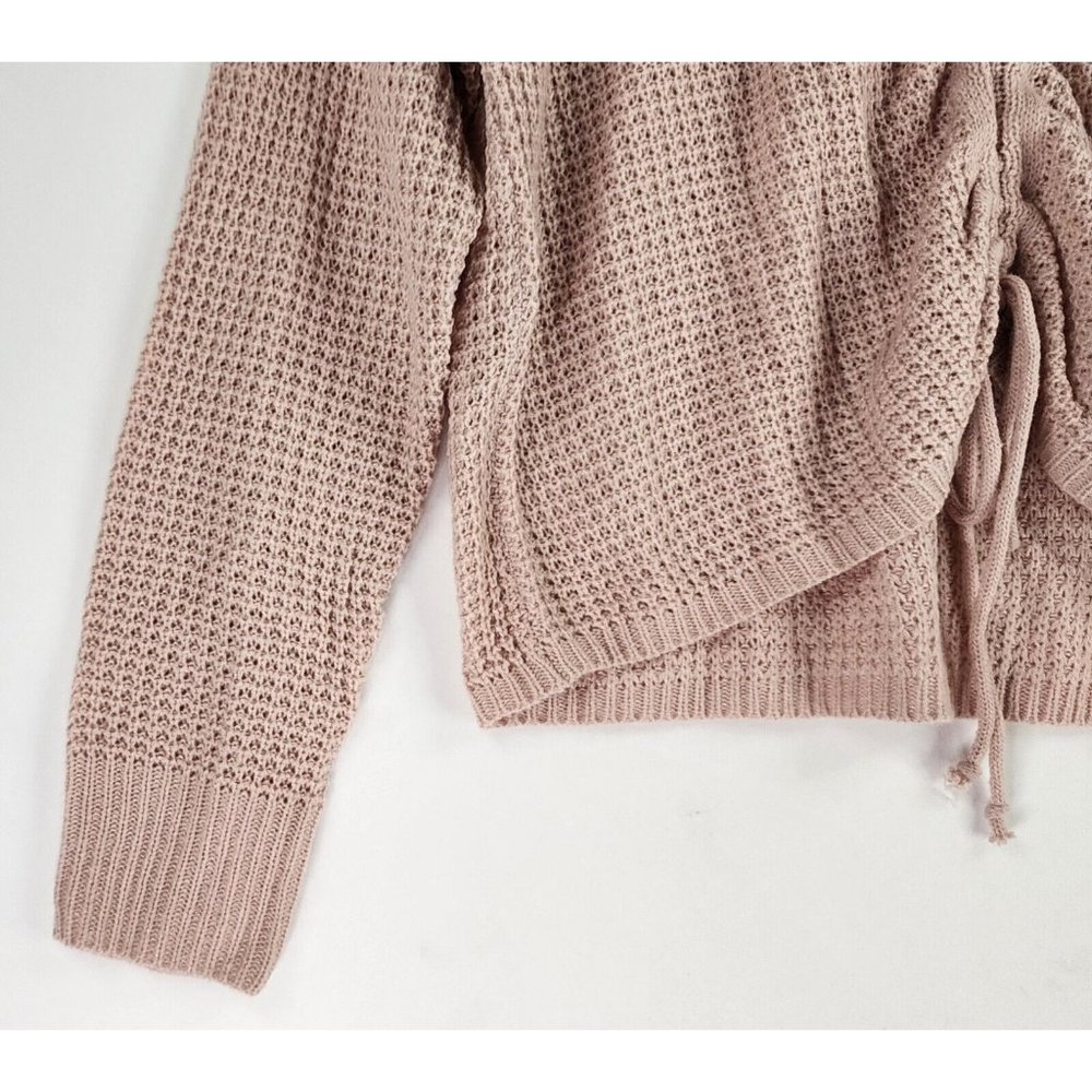 Full Circle Trends Sweater Womens XL Pink Cropped Preppy Cinched Waffle Knit Top - Picture 7 of 13